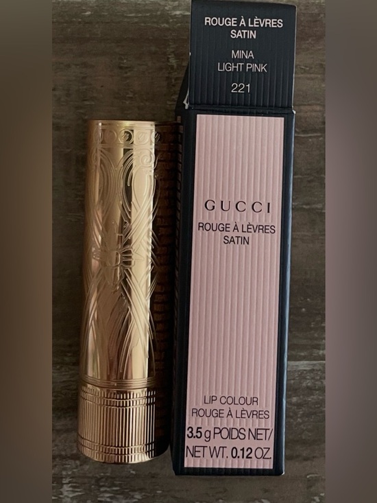 Gucci Other - Gucci Satin Lipstick in #221 MINA LIGHT PINK with Gold Case FULL SIZE